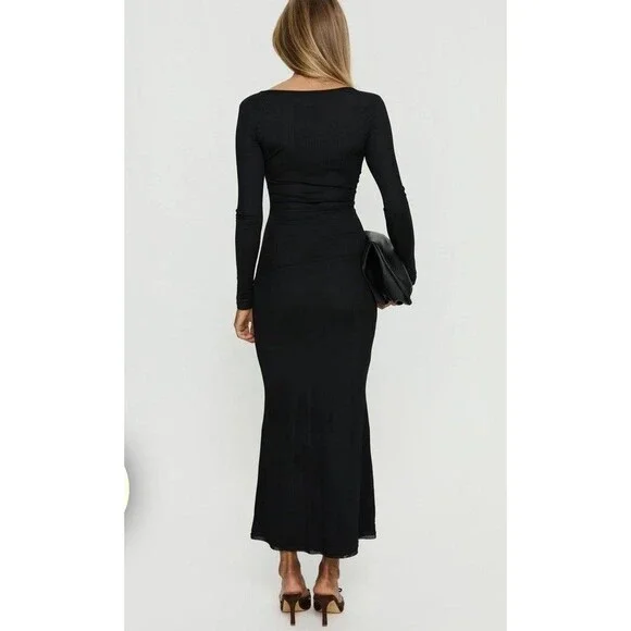 Princess Polly Women’s Adesa Long Sleeve Keyhole Plunge Tulle Maxi Dress Black 6 - Picture 2 of 8